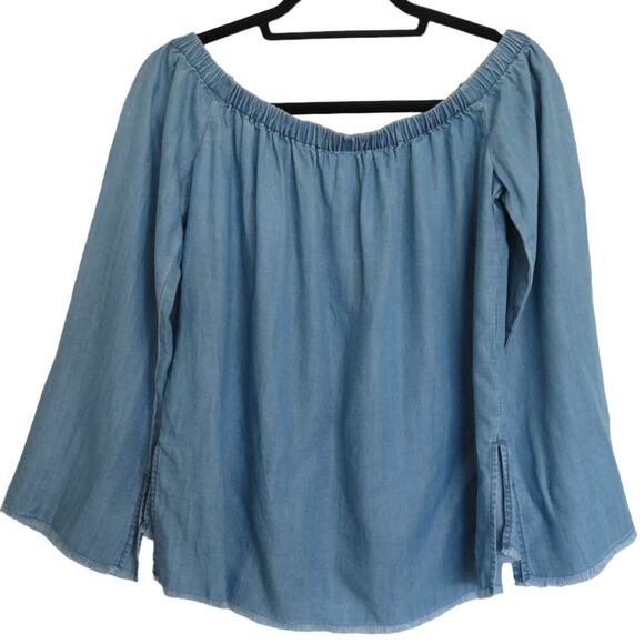 Anthropologie Chambray Blouse Off Shoulder Long Sleeve Top Size Small NWOT - Picture 2 of 6